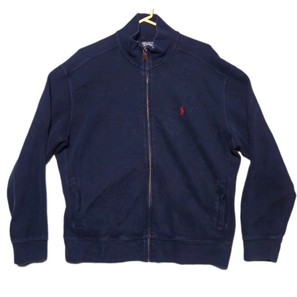 Polo Ralph Lauren Zip Up Sweatshirt Mens Large Navy Blue Cotton Mock Neck Pony